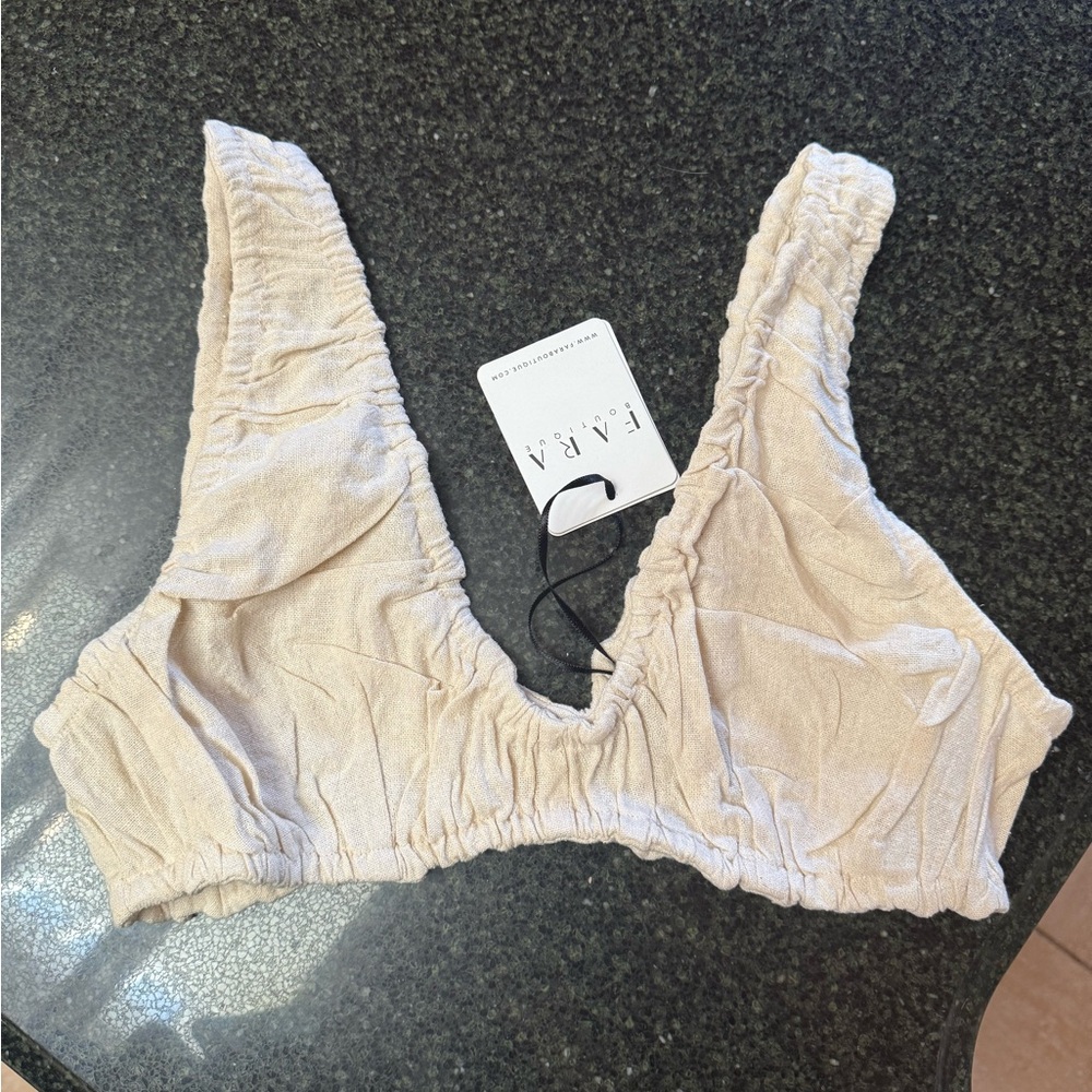 Cara Boutique Lola Top Raw Silk S/M Cream Textured Bralette